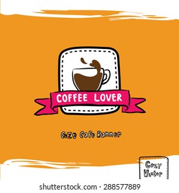 Hand drawing coffee cup with banner logo vector.