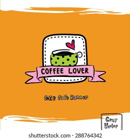Hand drawing coffee cup with banner logo vector.