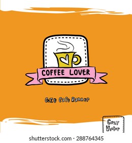 Hand drawing coffee cup with banner logo vector.