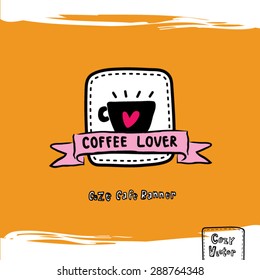 Hand drawing coffee cup with banner logo vector.