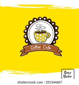 Hand drawing coffee cup with banner logo vector.