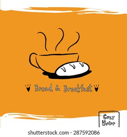 Hand drawing coffee cup with bread logo vector.