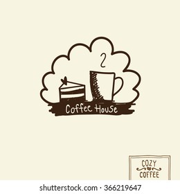Hand drawing coffee cup with cake vector.
