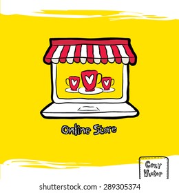 Hand drawing coffee cup with computer logo vector.