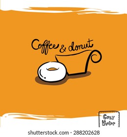 Hand drawing coffee cup with donut logo vector.