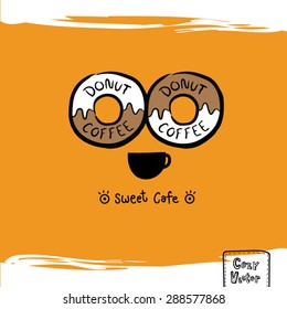 Hand drawing coffee cup with donut logo vector.