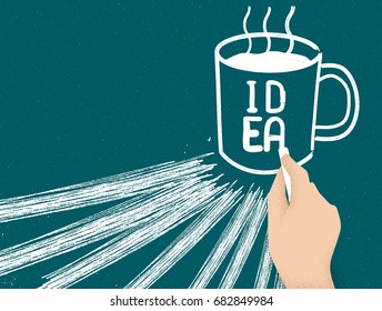 Hand drawing coffee cup with idea text on it