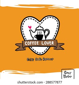 Hand drawing coffee cup and coffee pot with banner logo vector.