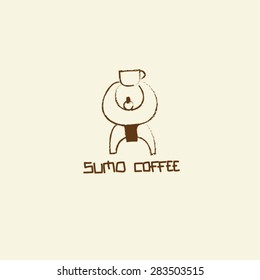Hand drawing coffee cup with sumo logo vector.