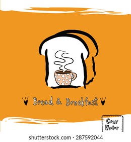Hand drawing coffee cup with toast logo vector.