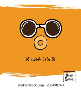 Hand drawing coffee cup top view with donut logo vector.