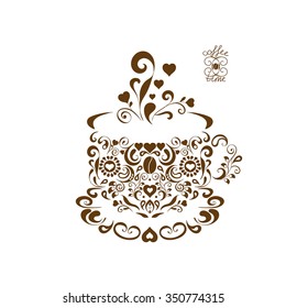 Hand drawing coffee cup with the words coffee time. Vector illustration