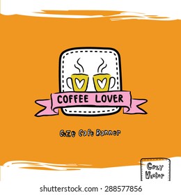 Hand drawing coffee cups with banner logo vector.