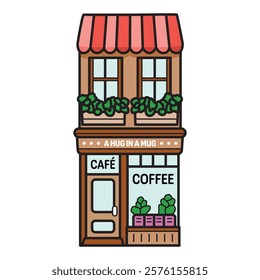 Hand Drawing of Coffee House with Cozy and Welcoming Details