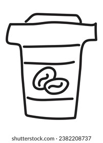 hand drawing, coffee in a paper cup. coloring book with black linear outline. vector icon for website, application and menu.