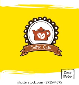Hand drawing coffee pot with banner logo vector.