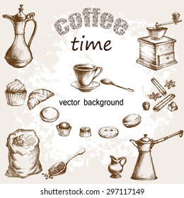 Hand drawing coffee set.
