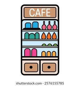 Hand Drawing of Coffee Shelf with Rustic and Stylish Details