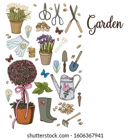 Hand drawing color garden illustration. Vector illustration. Manual graphics.