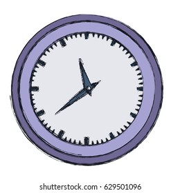 hand drawing color wall clock in purple thick contour vector illustration