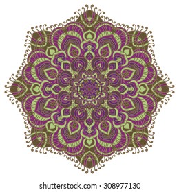 Hand drawing color zentangle element. Flower mandala. Vector illustration. The best for your design, textiles, posters, tattoos, corporate identity