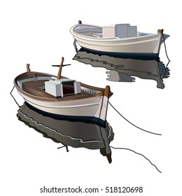 Hand drawing colored fishing boats, vector illustration