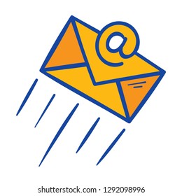 hand drawing colored flying electronic mail and envelope symbol