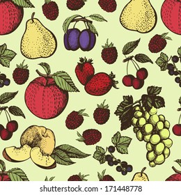 Hand drawing colored fruit pattern. Seamless pattern for fabric, paper and other printing and web projects.