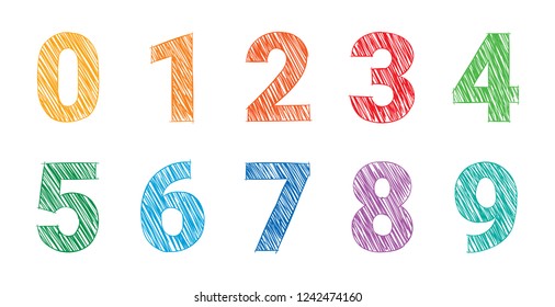 hand drawing colored numbers, mathematics numbers illustration vector