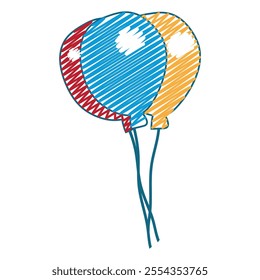 hand drawing of colorful balloons, illustration in notebook doodle style, vector illustration.