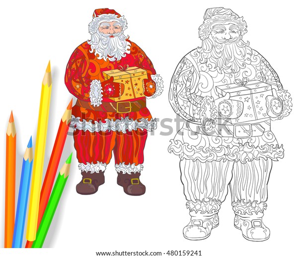 Hand Drawing Coloring Book Santa Claus Stock Vector Royalty