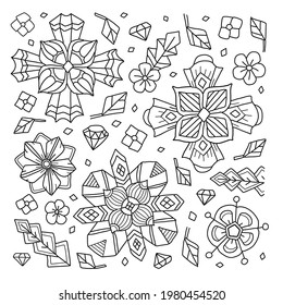 Hand drawing coloring for kids and adults. Beautiful drawings with patterns and small details. Coloring book pictures with abstract flowers. Vector