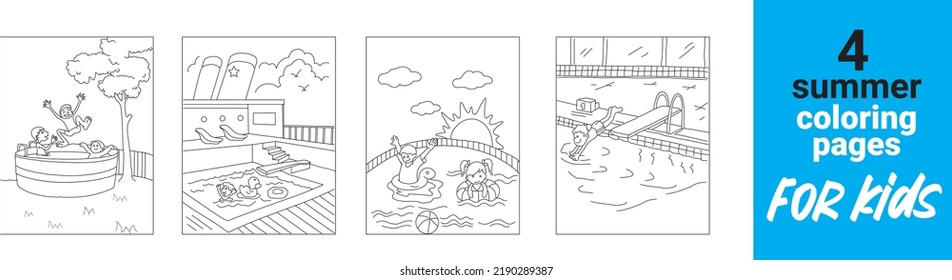Hand drawing coloring page for kids | Wild nature, sea, mountains, air balloons and beautiful girl | Hand drawn coloring page on summer theme