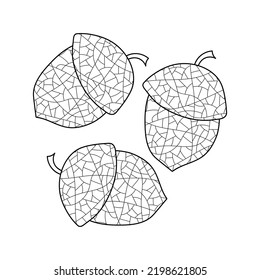 Hand drawing coloring page with oak acorn for adult. Vector illustration.