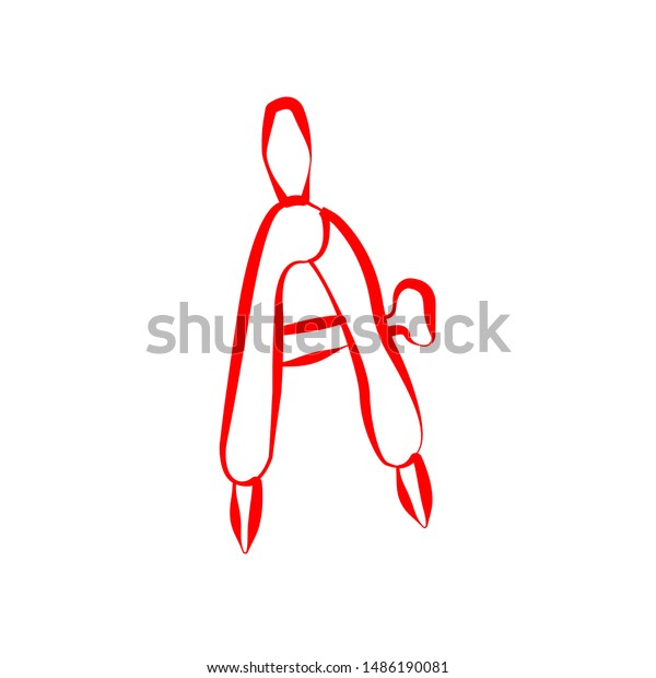 Hand drawing compass vector\
icon. Icon with red lines with different wide. Thin line signs of\
education for design logo, visit card, etc. Outline logo of\
school