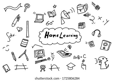 Hand drawing with concept home learning vector.