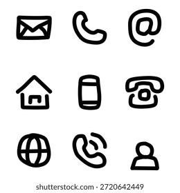 Hand drawing Contact icon set. Thin line Contact icons set. Contact symbols - Phone, mail, fax, info, e-mail, support... vector 