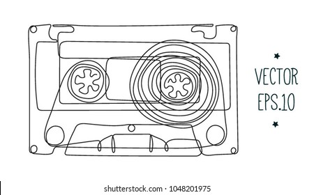 dibujo manual de línea continua de cinta de audio. ilustración vectorial