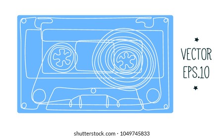 hand drawing continuous line drawing of audio cassette. vector illustration