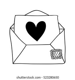 hand drawing of contour envelope mail with heart