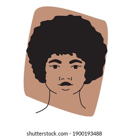 Hand drawing contour portrait of a woman with dark skin color sample color. Diversity, nationality, culture, different skin tones and people.