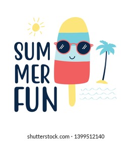 Hand drawing cool ice cream vector illustration .  Print design for summer.