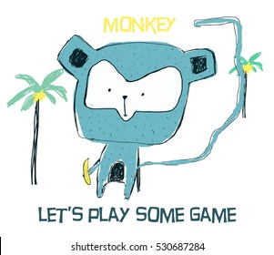Hand drawing cool monkey vector illustration for the t-shirt design with slogan. Vector illustration design for fashion fabrics, textile graphics, prints.	