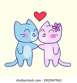 Hand drawing Couple of cats in love. He and she, beautiful drawing for Valentine's Day. Cute drawing, love theme.