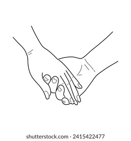 Dibujo manual de una pareja tomándose de la mano. Ilustración vectorial de arte de línea.