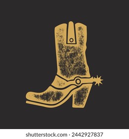 Hand drawing of Cowboy boot in retro engraving style. Cowboy boot in graphic vintage style. Vector logo template.