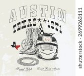 hand drawing Cowboy elements. Austin Texas typography slogan. desert t-shirt graphics. cowboy fashion print design