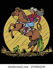 Hand Drawing Cowgirl T-Shirt Design For Horse Lovers