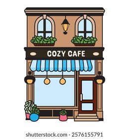 Hand Drawing of Cozy Café Building with Warm and Inviting Details