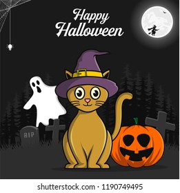 Hand drawing creepy Halloween cat